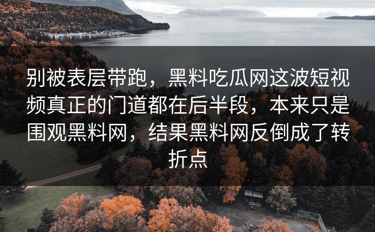 别被表层带跑,黑料吃瓜网这波短视频真正的门道都在后半段,本来只是围观黑料网,结果黑料网反倒成了转折点